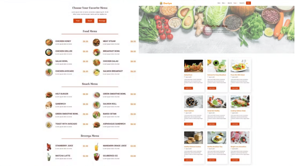 Doriya Restaurant Website Design in 2024 Food Menu Section By IT Sazzad 