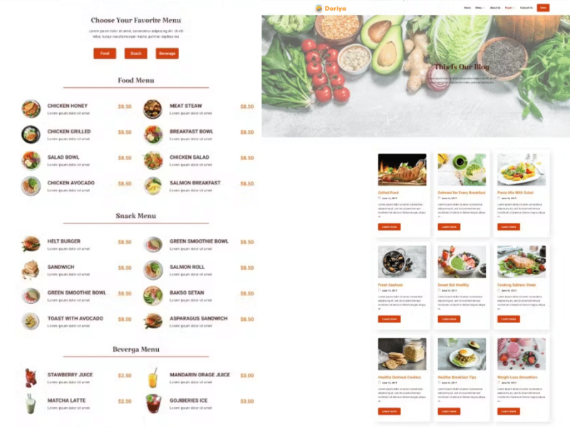 Doriya Restaurant Website Design in 2024 Food Menu Section By IT Sazzad